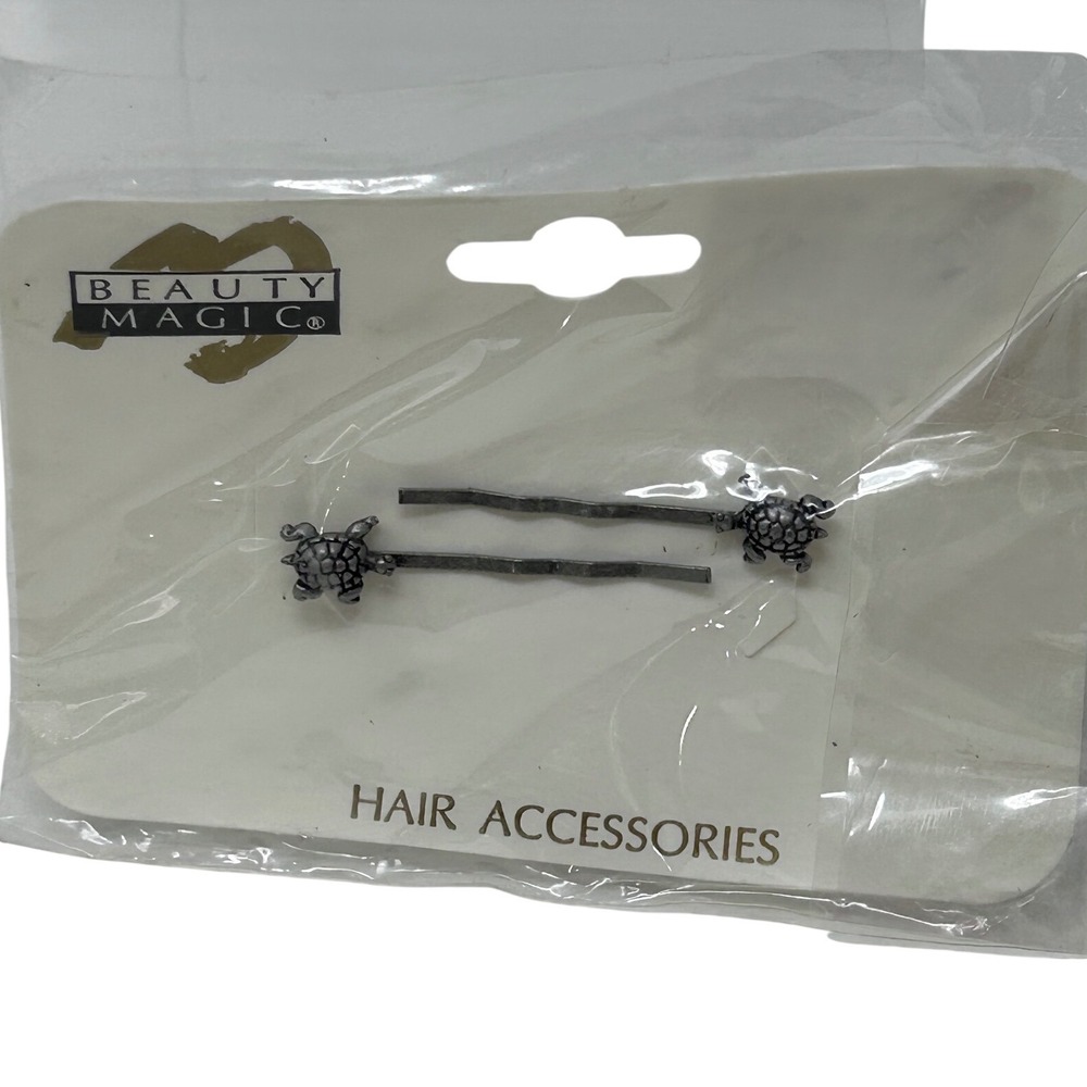 Beauty Magic Turtle Bobby Pins Set of 2 Gunmetal Grey Hair Slides Novelty Pins
